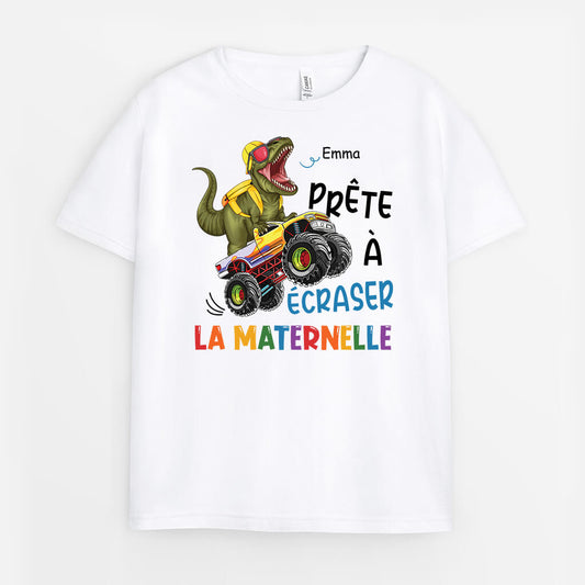 2709AFR1 pret_e_ a ecraser la maternelle version dinosaure t shirt enfant original personnalise