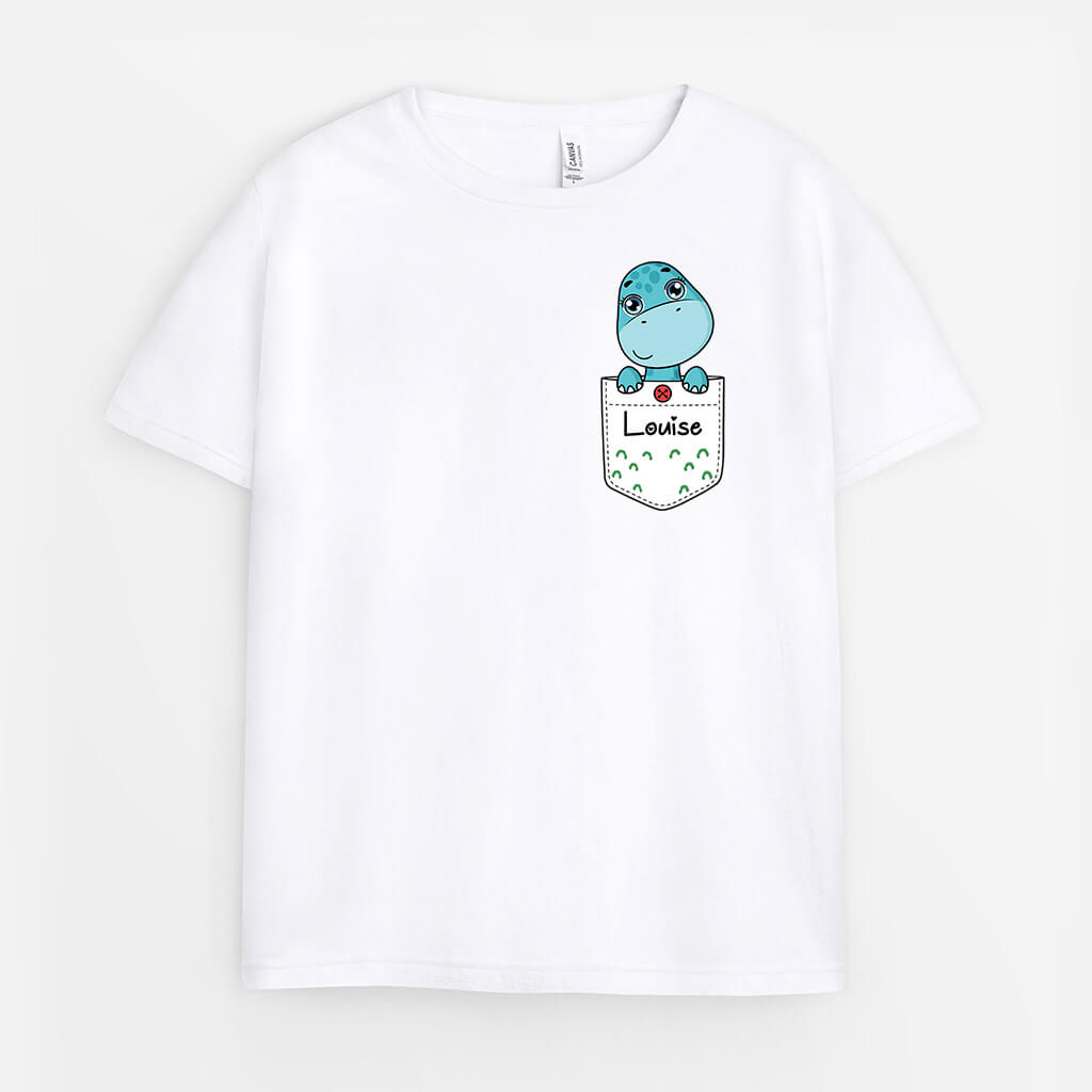 Petit Dinosaure Dans La Poche - Cadeau Personnalisé | T-shirt Pour Enfant