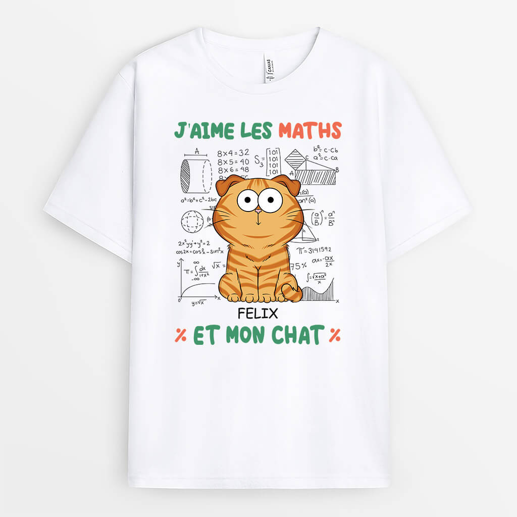 J'aime les Maths Et Chat - Cadeau Personnalisé | T-shirt Pour Amoureux Des Animaux