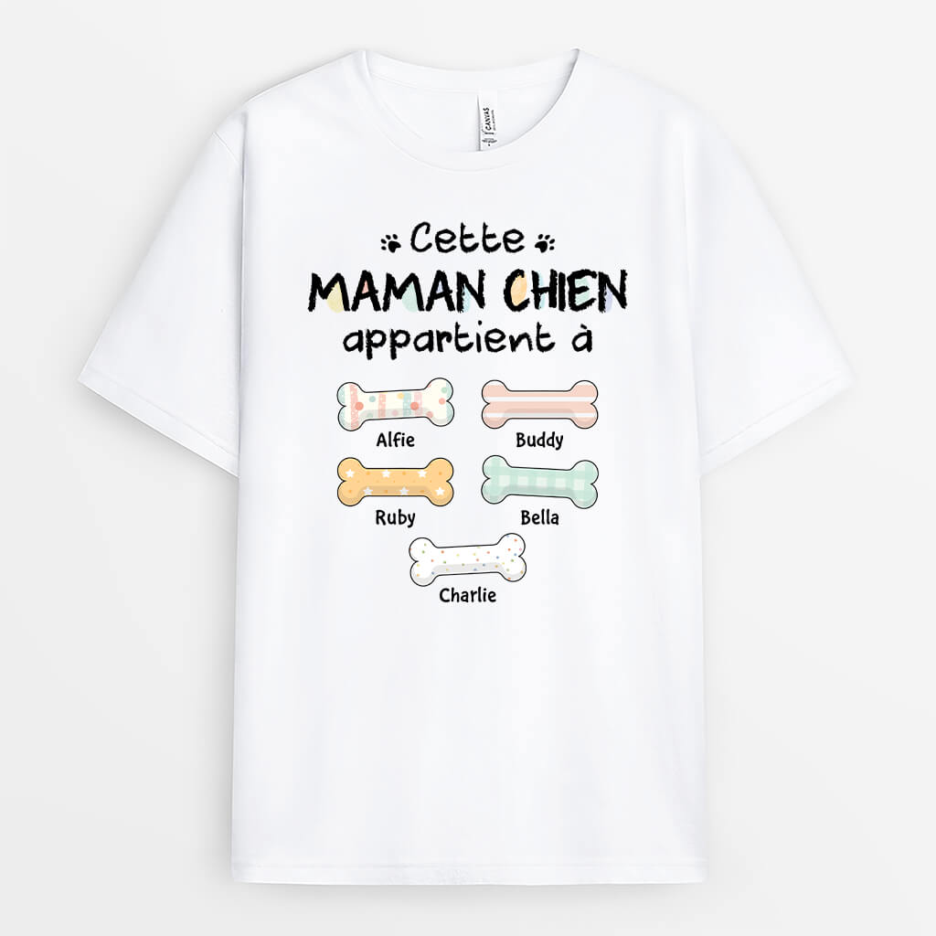 Ce Maman/ Papa Chien Appartient À Avec Os De Chien Pastel - Cadeau Personnalisé | T-shirt Pour Amoureux Des Animaux