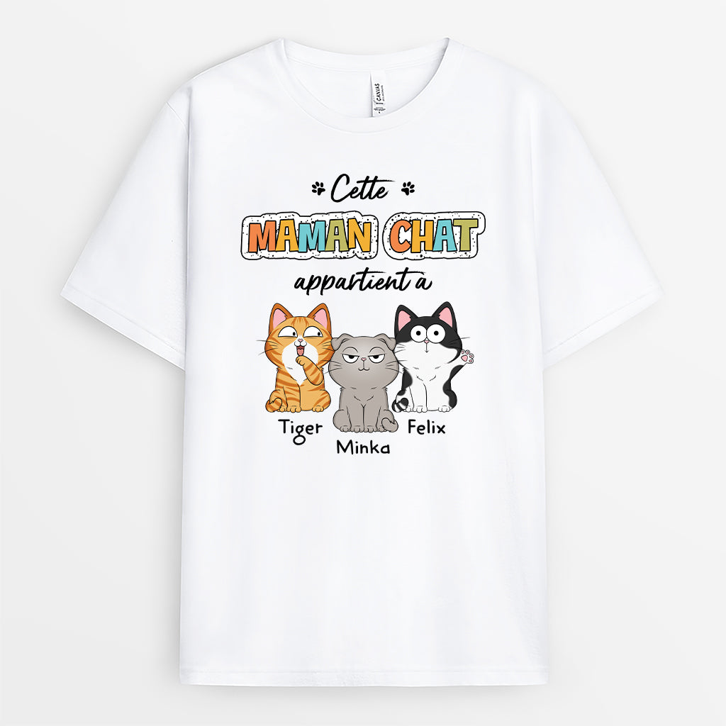 Cette Maman Chat/ Ce Papa Chat Appartient À Version Couleurs d'Automne - Cadeau Personnalisé | T-shirt Pour Amoureux Des Animaux