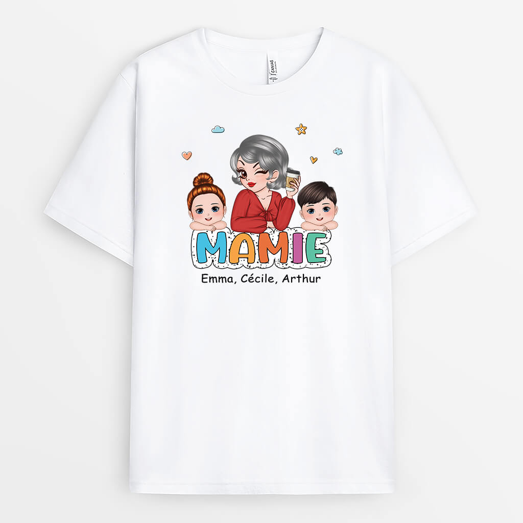 2774AFR1 mamie et ses enfants mignons t shirt super mamie personnalise