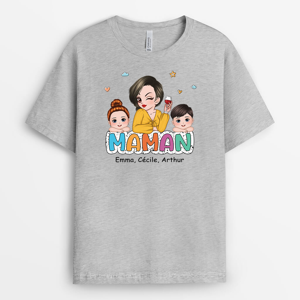 2774AFR2 mamie et ses enfants mignons t shirt super mamie personnalise