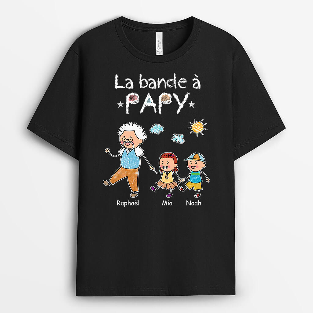 La Bande À Papy Version Dessin Au Crayon De Couleur Sombre - Cadeau Personnalisé | T-shirt Pour Papy