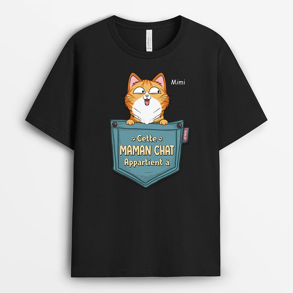 Cette Maman/ Ce Papa Chat Appartient À Version Chat Dans La Poche - Cadeau Personnalisé | T-shirt Pour Amoureux Des Animaux