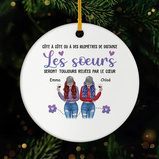 2822OFR1 ornement noel ceramique personnalise les soeurs seront toujours reliees par le coeur 2822o8z5e