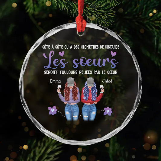 2822OFR1 ornement noel en verre personnalise les soeurs seront toujours reliees par le coeur 2822o8z5e