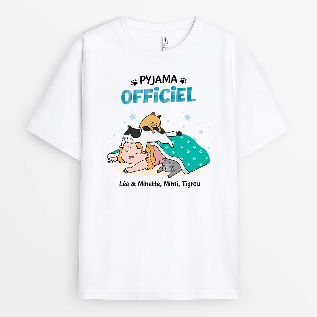 Pyjama Officiel Version Chats Paresseux - Cadeau Personnalisé | T-shirt Pour Amoureux Des Animaux