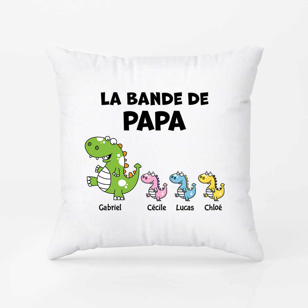 La Bande À Papa Version Dessin De Dinosaures Colorés - Cadeau Personnalisé | Coussin Pour Papa