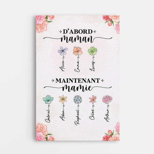 2851CFR1 toile personnalisee dabord maman maintenant mamie fleurs et noms 2851c5i5a