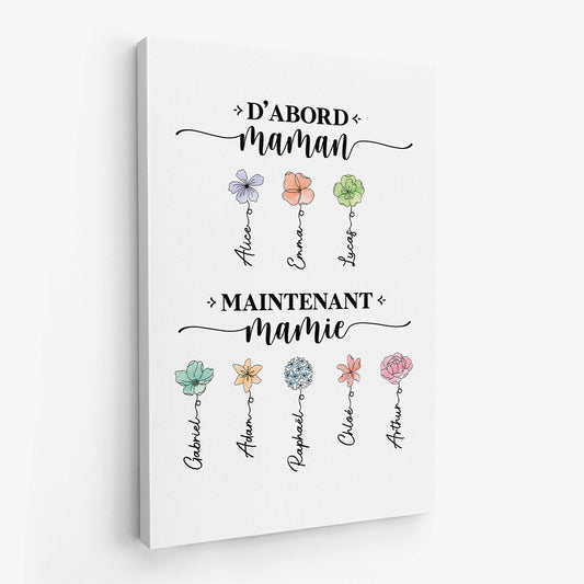 2851CFR2 toile personnalisee dabord maman maintenant mamie fleurs et noms 2851c5i5a