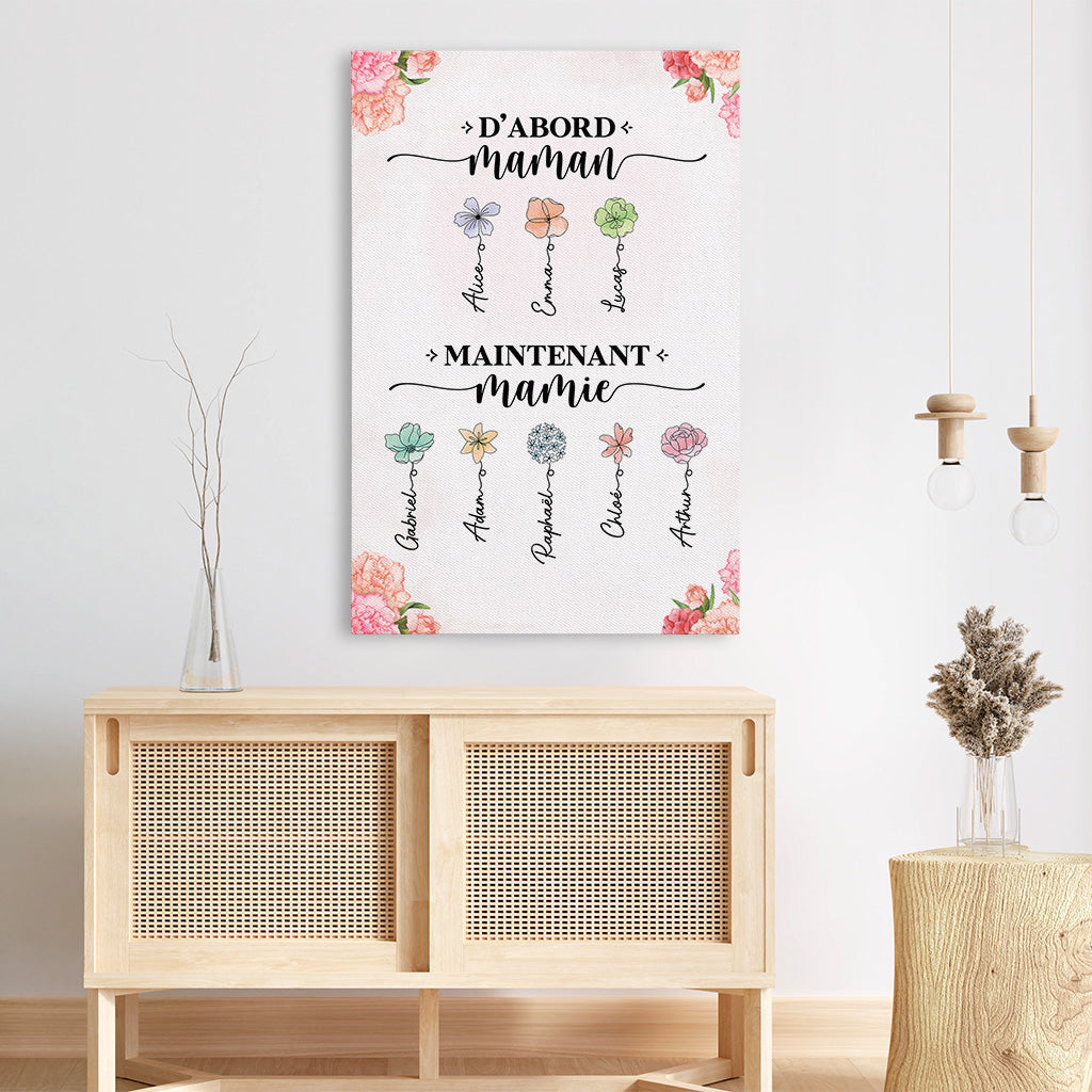 2851CFR3 toile personnalisee dabord maman maintenant mamie fleurs et noms 2851c5i5a