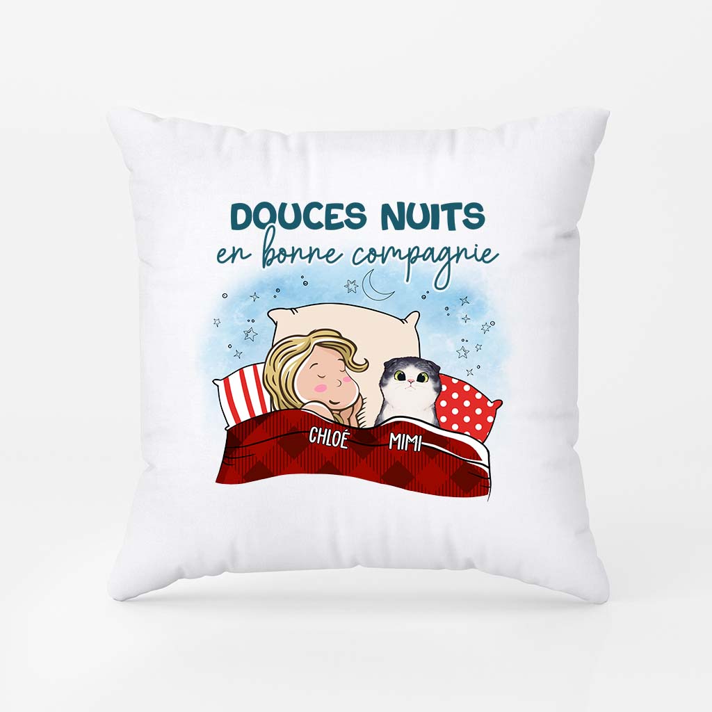 Douces Nuits En Bonne Compagnie Avec Mon Chat - Cadeau Personnalisé | Coussin Pour Amoureux Des Animaux