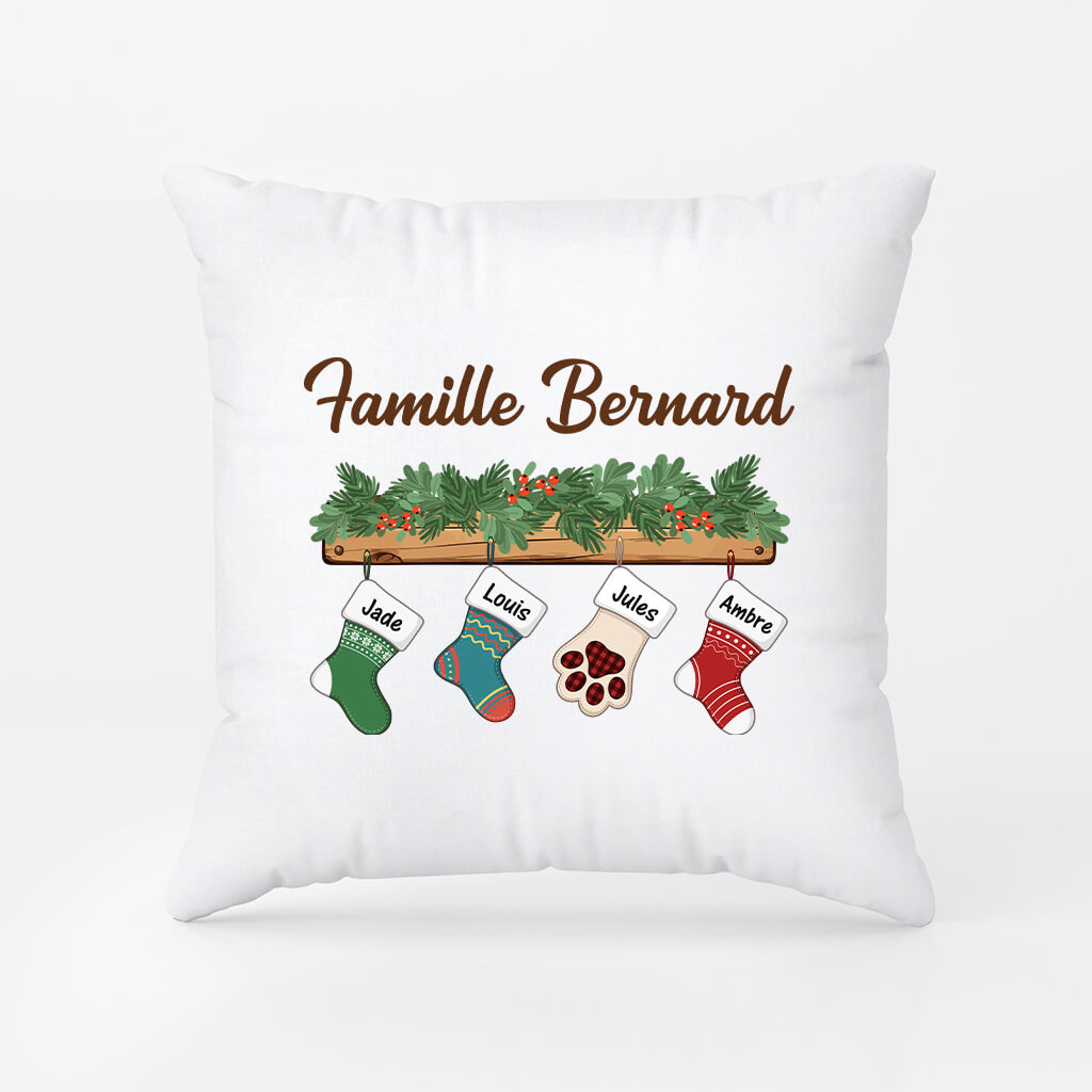 Famille À Noël Version Chaussettes - Cadeau Personnalisé | Coussin Pour Famille