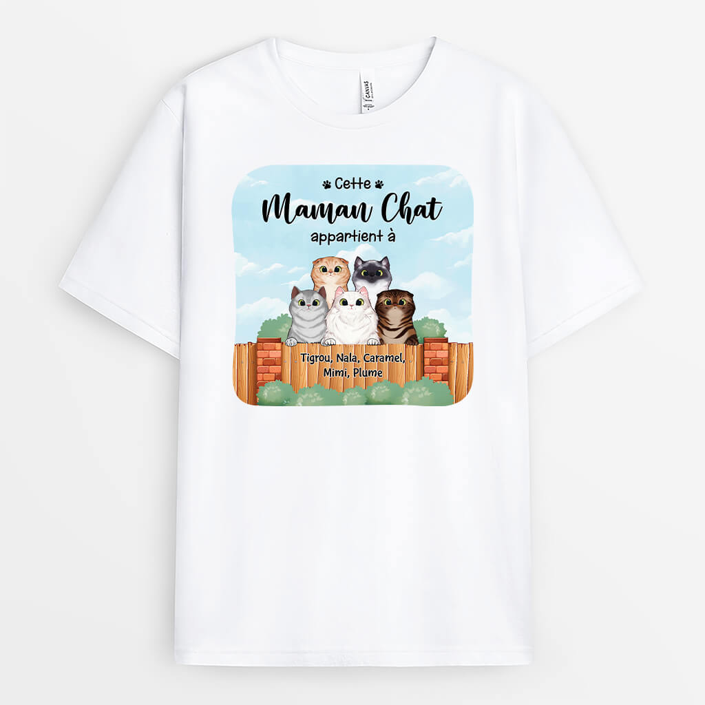 Cette Maman Chat Appartient À Version Clôture Bois - Cadeau Personnalisé | T-shirt Pour Amoureux Des Animaux