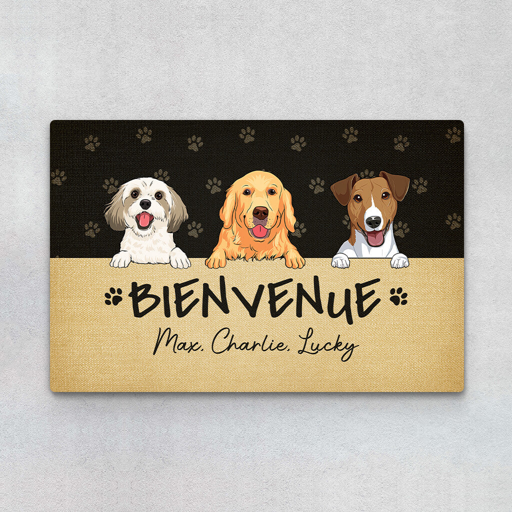 Bienvenue Chez Les Chiens Version Vintage - Cadeau Personnalisé | Paillasson Pour Amoureux Des Animaux