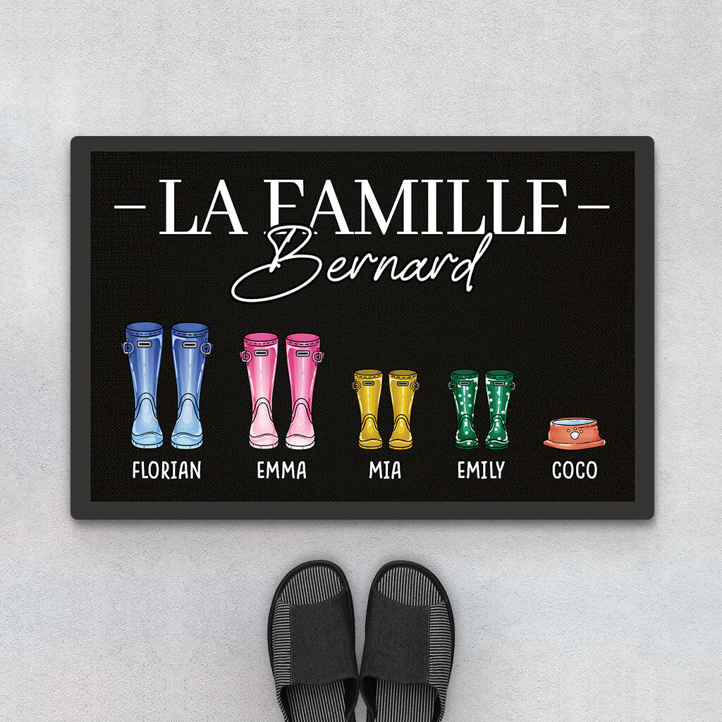 Famille Avec Des Bottes - Cadeau Personnalisé | Paillasson Pour Famille