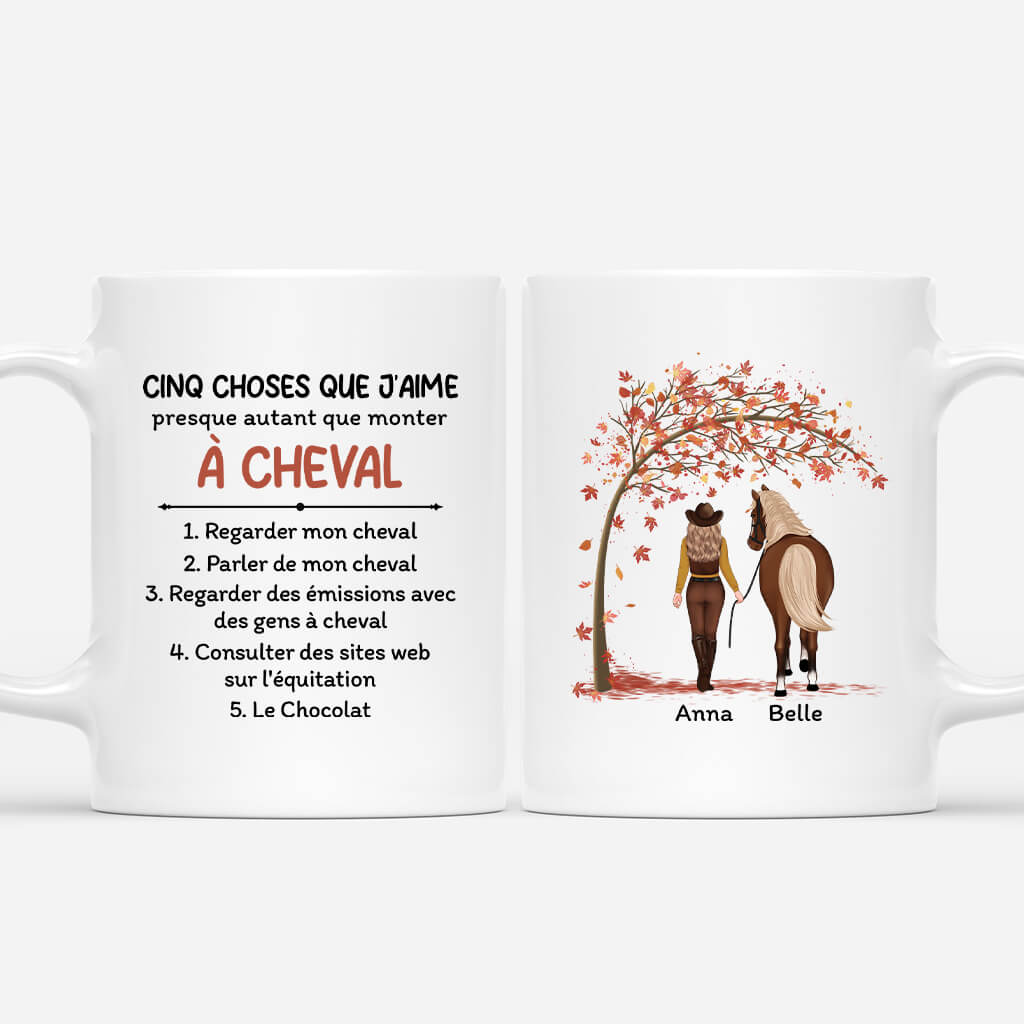 Cinq Choses Que J'aime Autant Que Monter À Cheval - Cadeau Personnalisé | Mug Pour Femme