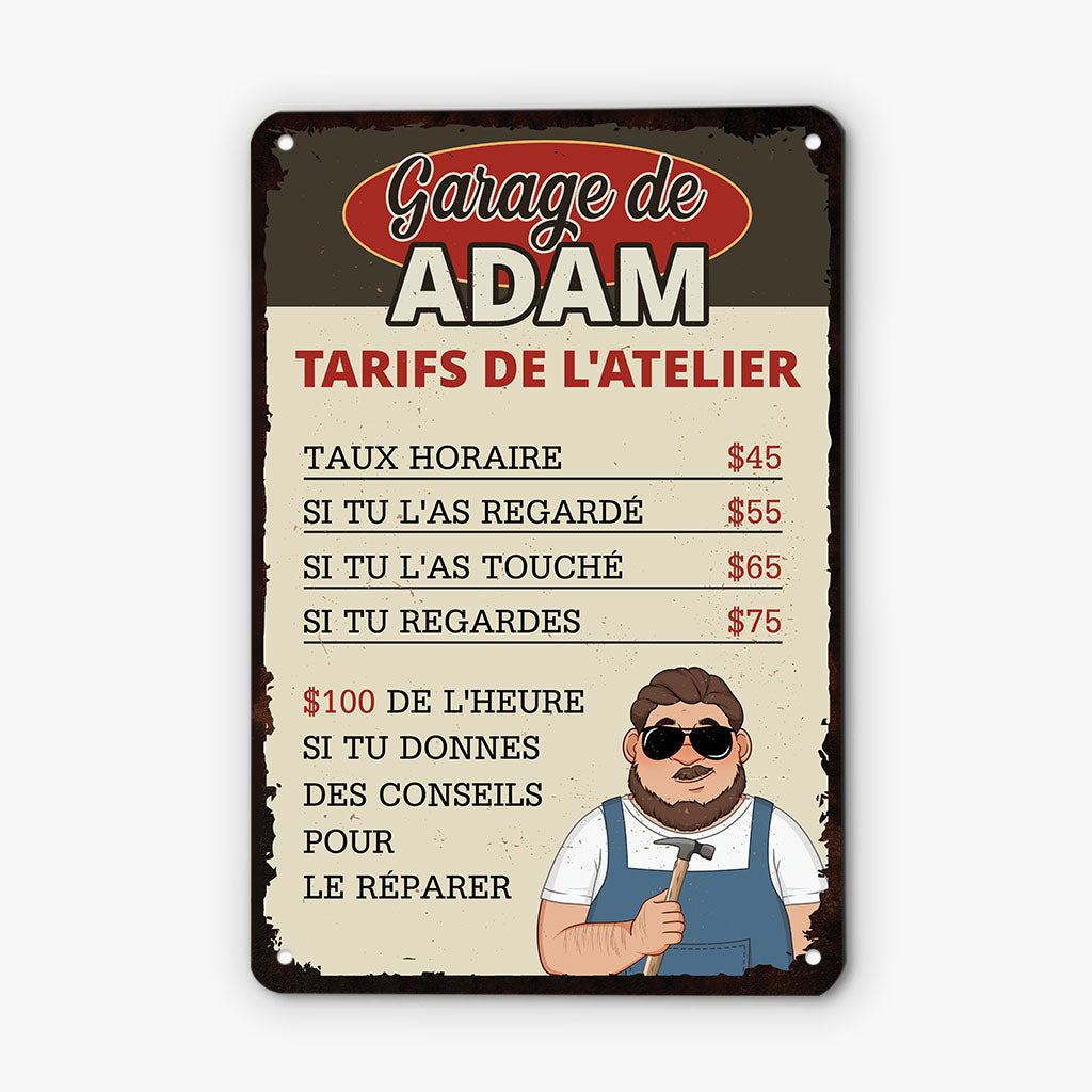 Garage d'Adam - Tarifs De L'Atelier - Cadeau Personnalisé | Plaque De Porte