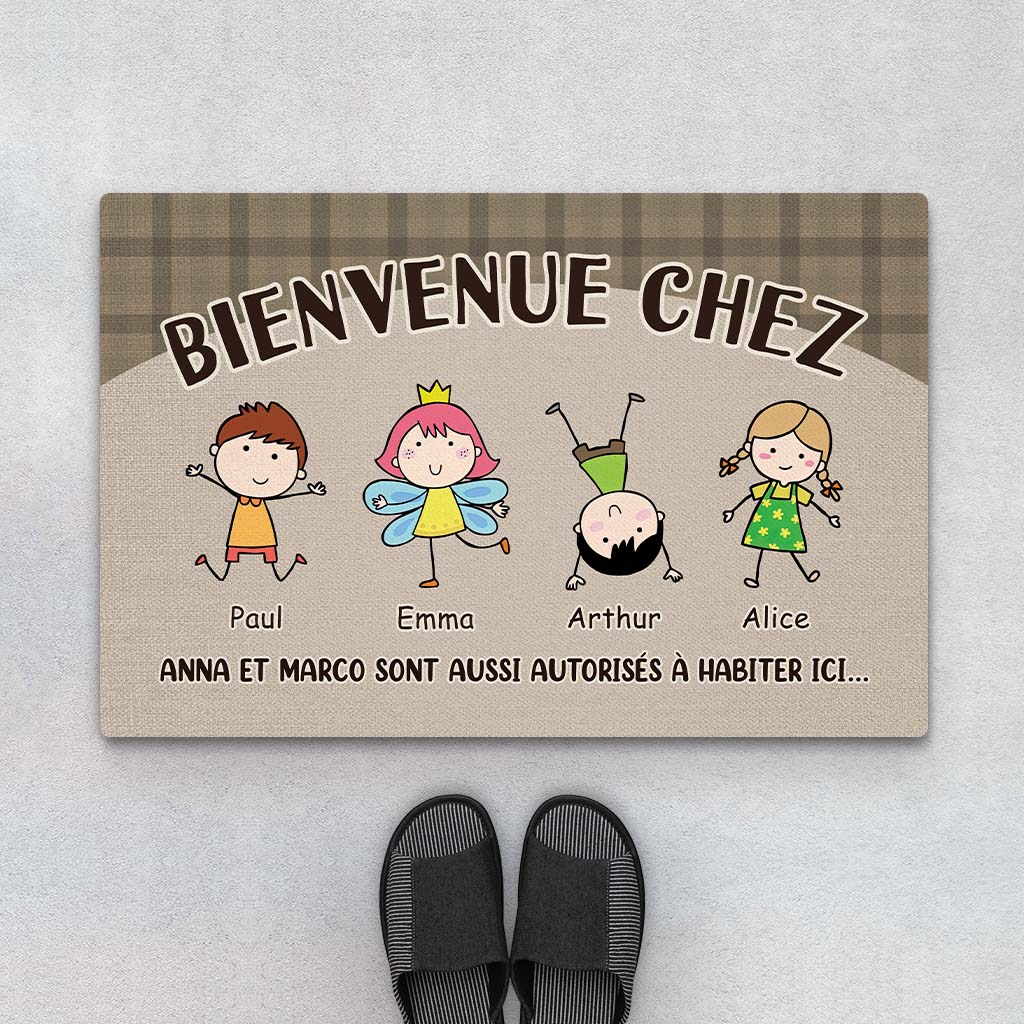 Bienvenue Chez Des Petits Anges - Cadeau Personnalisé | Paillasson Pour Famille