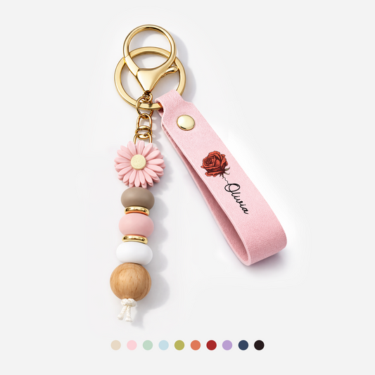 2966MFR1 une rose pour femme porte cles personnalise marguerite en perles imprime uv 2966mj8f5a