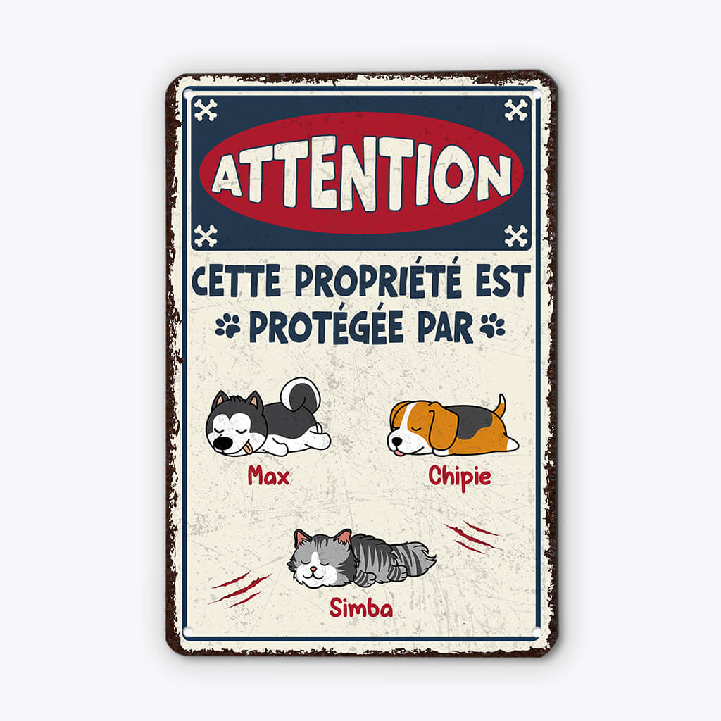 Cette Propriété Est Protégée Par ... - Cadeau Personnalisé | Plaque En Métal Pour Amoureux Des Chiens Et Chats