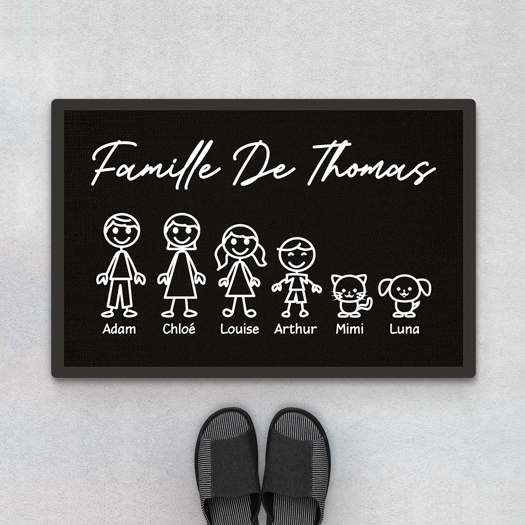 La Famille Version Bonhomme Allumette - Cadeau Personnalisé | Paillasson Pour Famille