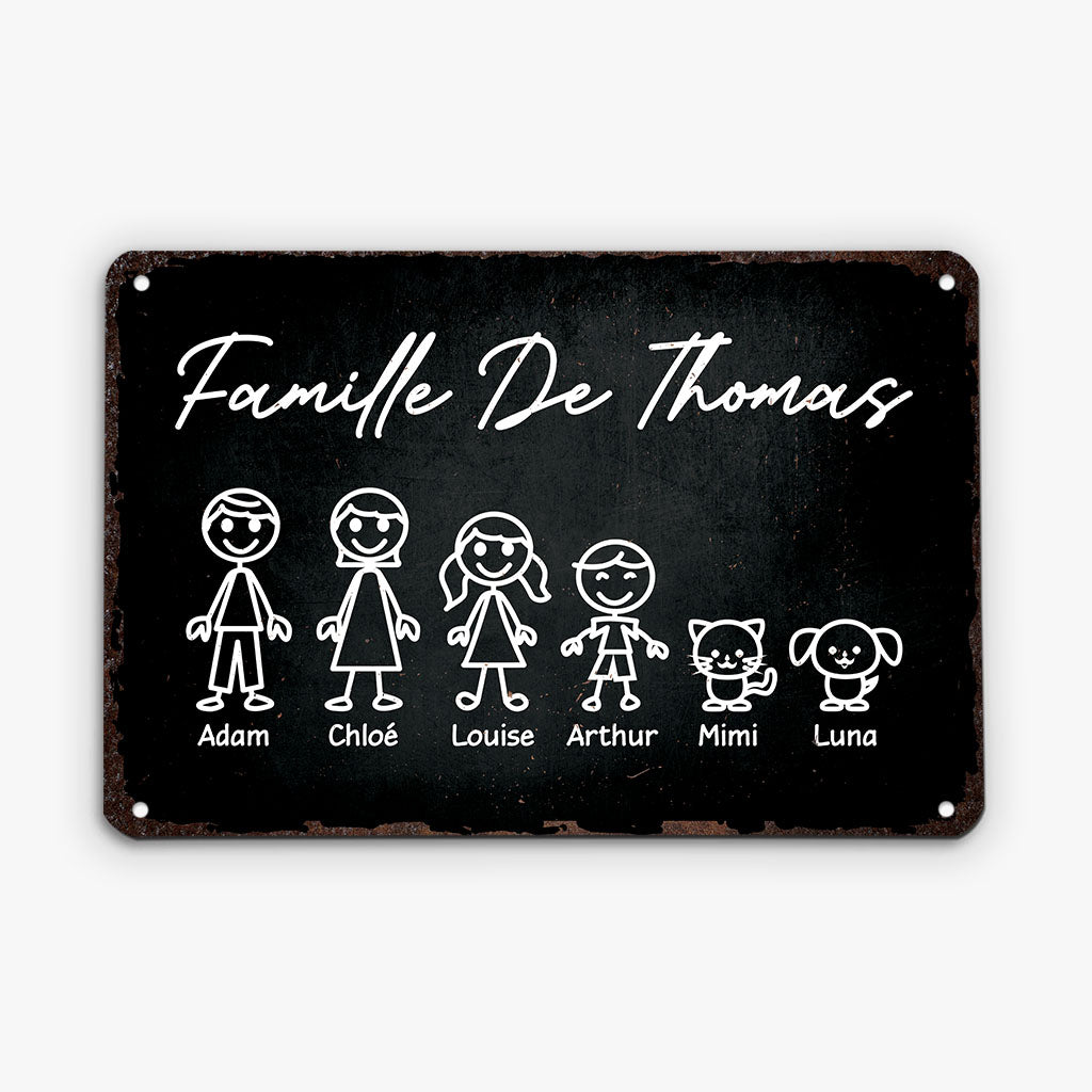 La Famille Version Bonhomme Allumette - Cadeau Personnalisé | Plaque En Métal Pour Famille