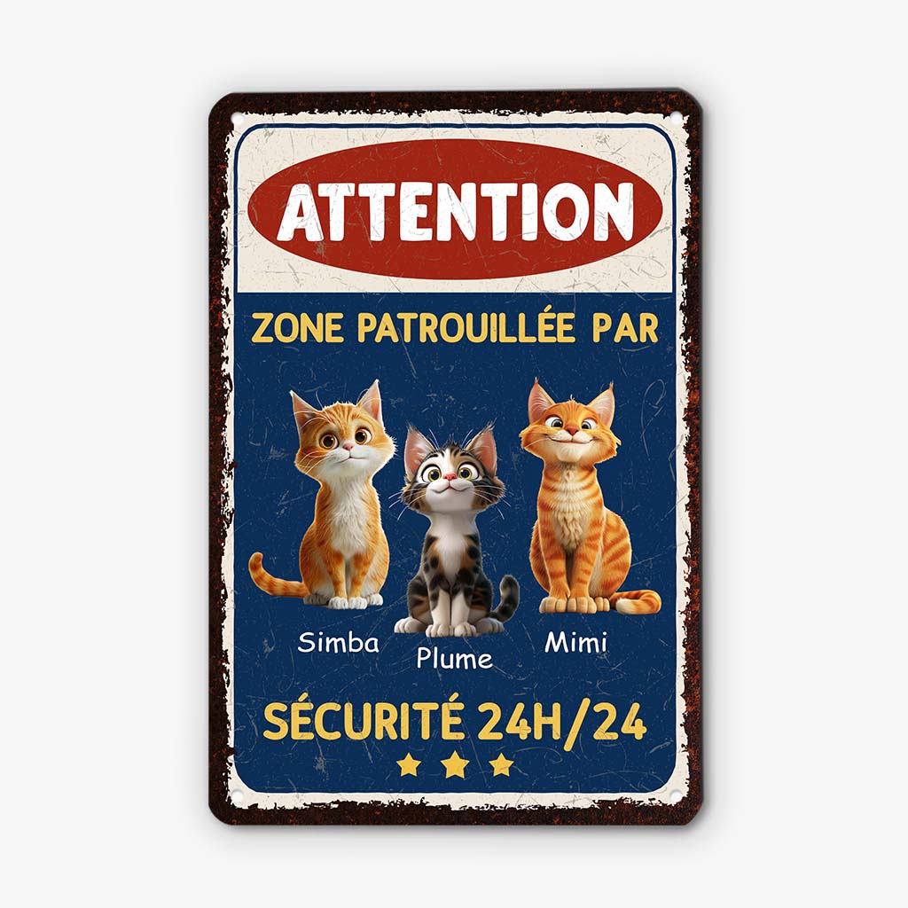 Zone Patrouillée Par Des Chats 3D - Cadeau Personnalisé | Plaque Pour Amoureux Des Animaux