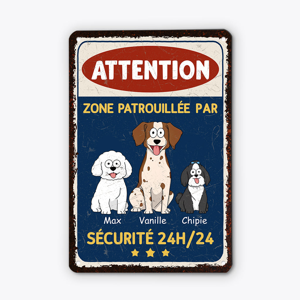 3005EFR2 attention a mes chiens plaque en metal personnalisee avec animaux de compagnie 3005e6p3c