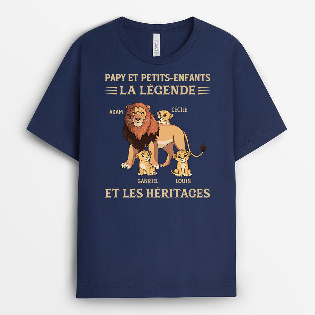 Papy Lion Et Petits-Enfants - Cadeau Personnalisé | T-shirt Pour Papy