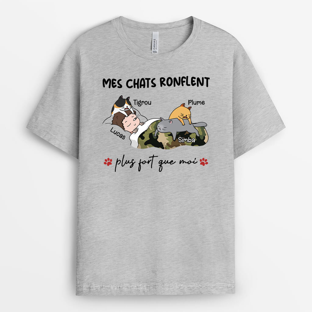 3058AFR2 mes chats ronflent plus fort que moi tee shirt personnalise chat