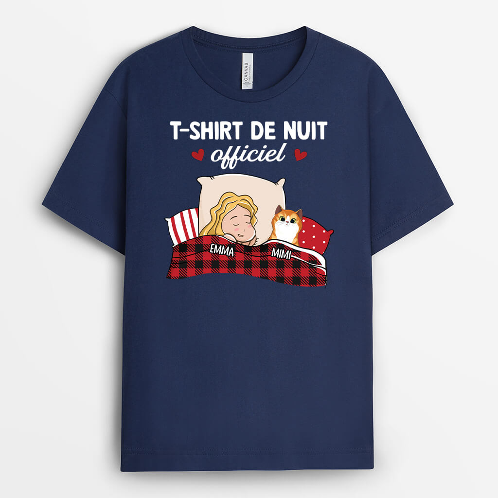 T-Shirt De Nuit Officiel Avec Chat - Cadeau Personnalisé | T-Shirt Pour Amoureux Des Chats