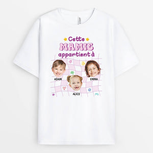 3147AFR1 cette mamie appartient a avec visages des petits enfants tee shirt mamie personnalise