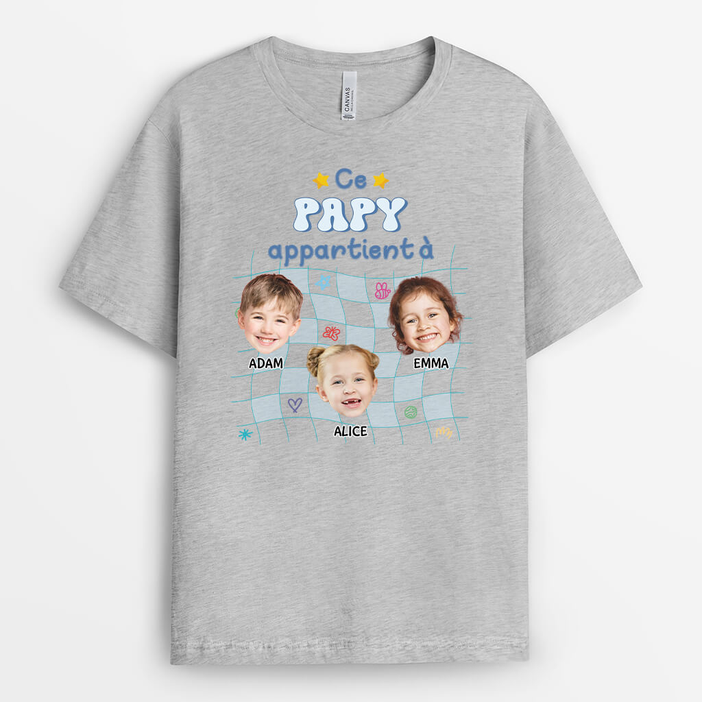 3147AFR2 cette mamie appartient a avec visages des petits enfants tee shirt mamie personnalise