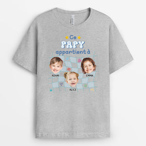 3147AFR2 cette mamie appartient a avec visages des petits enfants tee shirt mamie personnalise