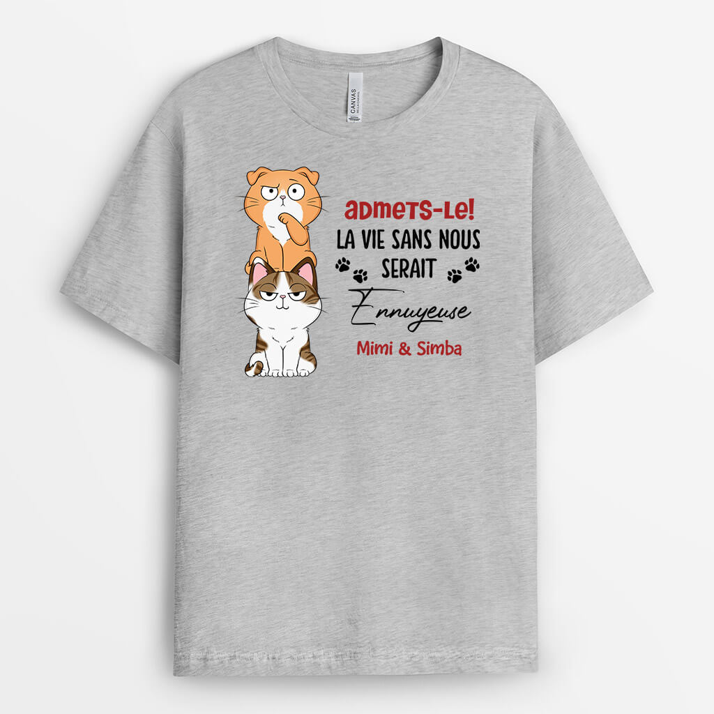 La Vie Serait Ennuyeuse Sans Nous Version Chats Empilés - Cadeau Personnalisé | T-Shirt Pour Amoureux Des Animaux