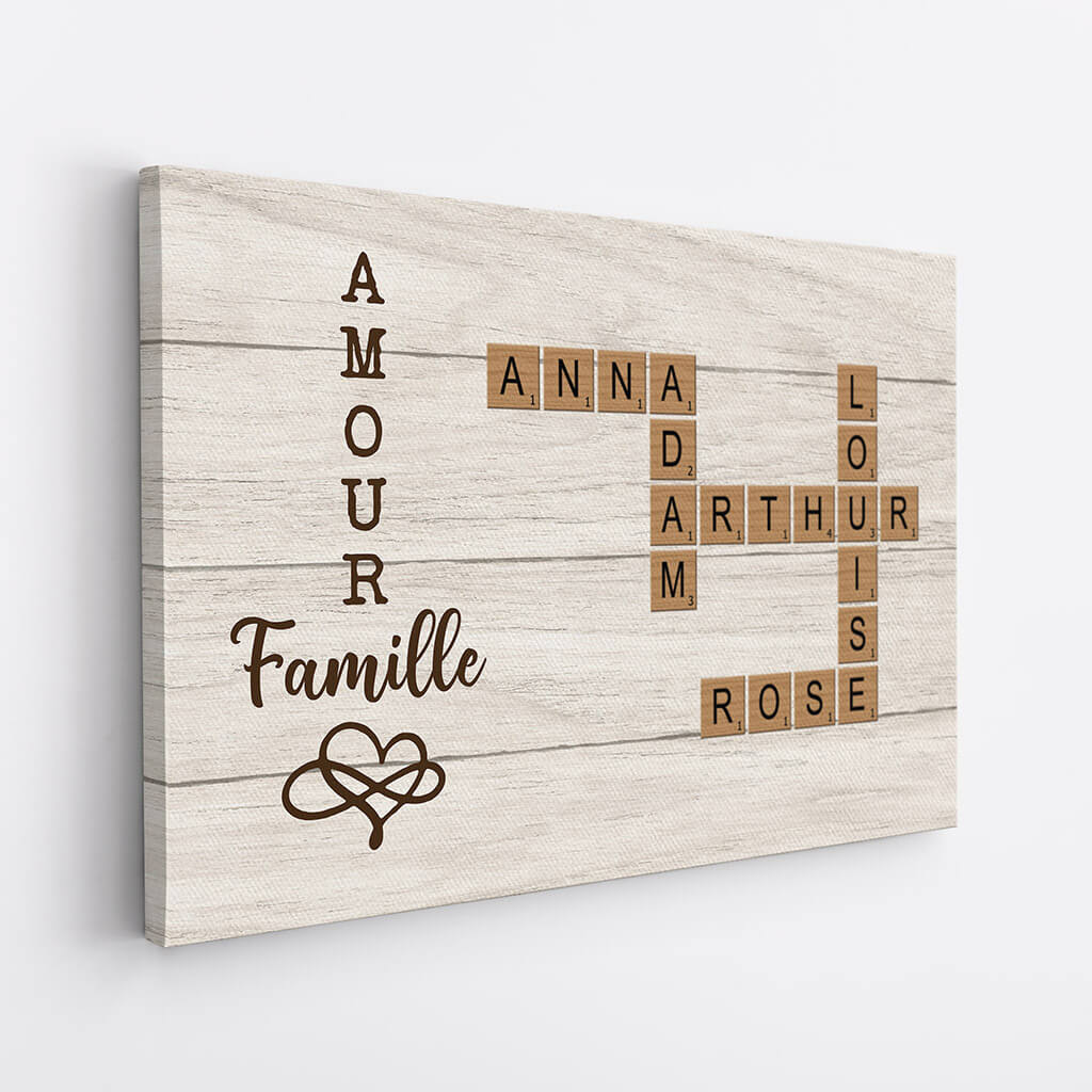 Toile Personnalisée Famille Scrabble - Avec Prénoms Et Empreintes, Plusieurs Tailles, Cadre En Pin, Impression Haute Qualité Résistante Aux UV - 7