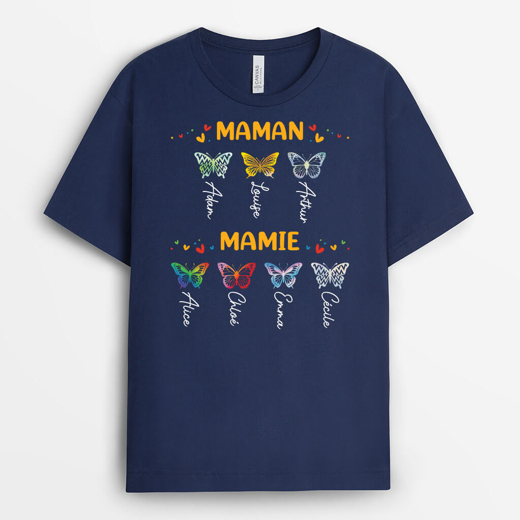 Maman Mamie Version Papillons Colorés - Cadeau Personnalisé | T-Shirt Pour Femme