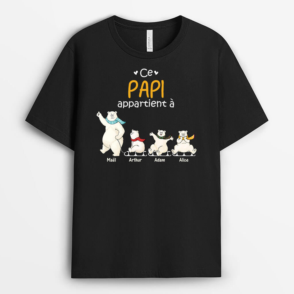 Ce Papy Appartient À Version Famille d'Ours Blancs - Cadeau Personnalisé | T-Shirt Pour Papy