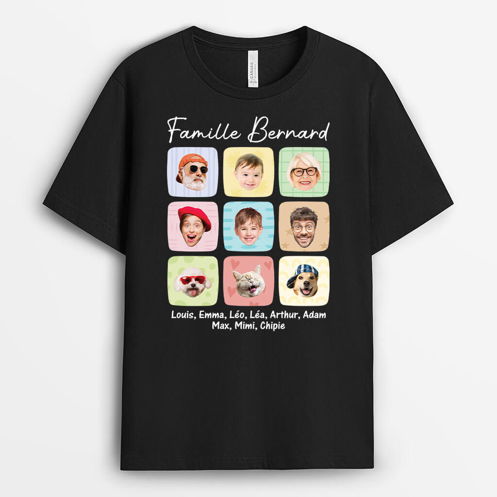 Famille Version Cubes Colorés Avec Visages - Cadeau Personnalisé | T-Shirt Pour Famille