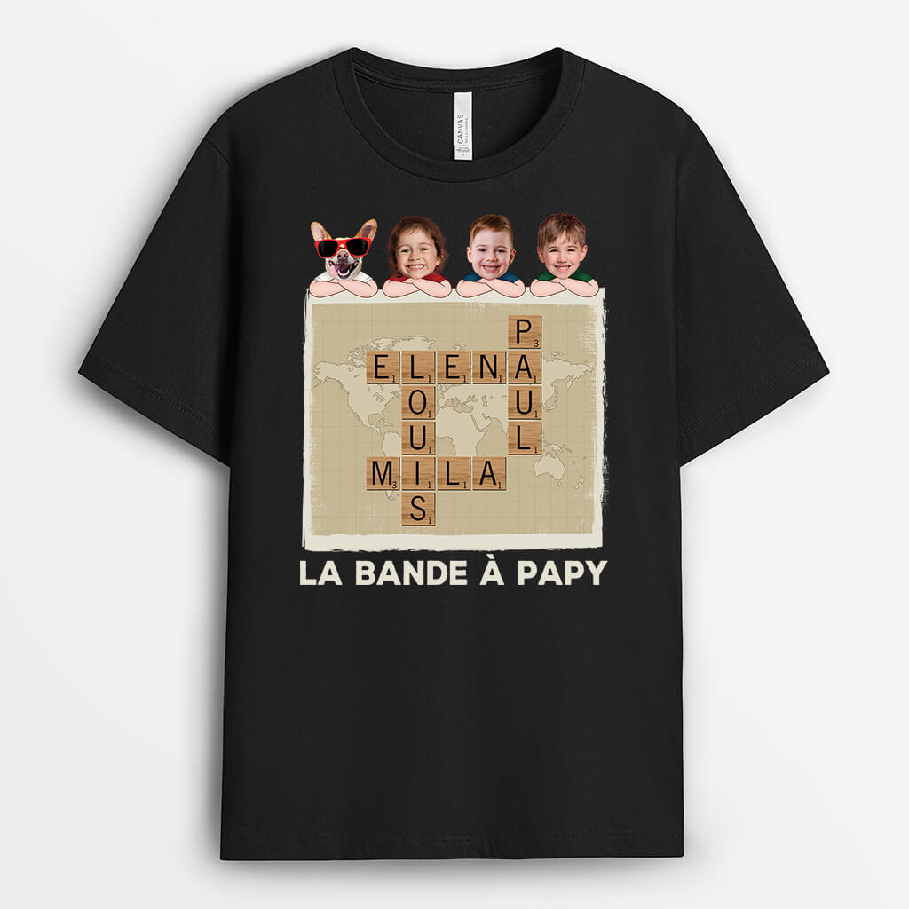 La Bande À Papy Version Mots Croisés Avec Visages - Cadeau Personnalisé | T-Shirt Pour Papy