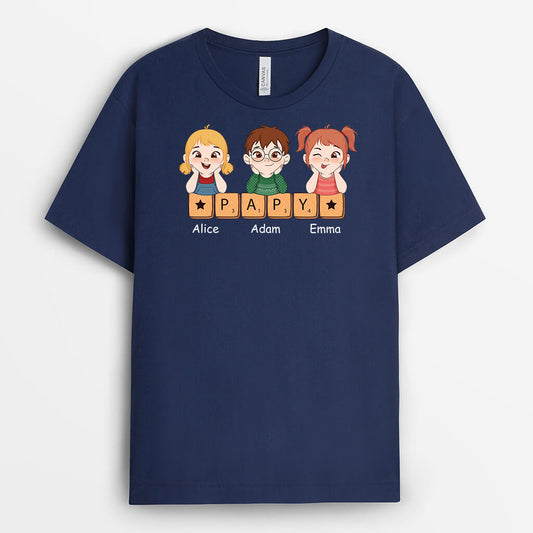 3204AFR1 papy version les petits enfants avec puzzle de mots tee shirt pour papy personnalise