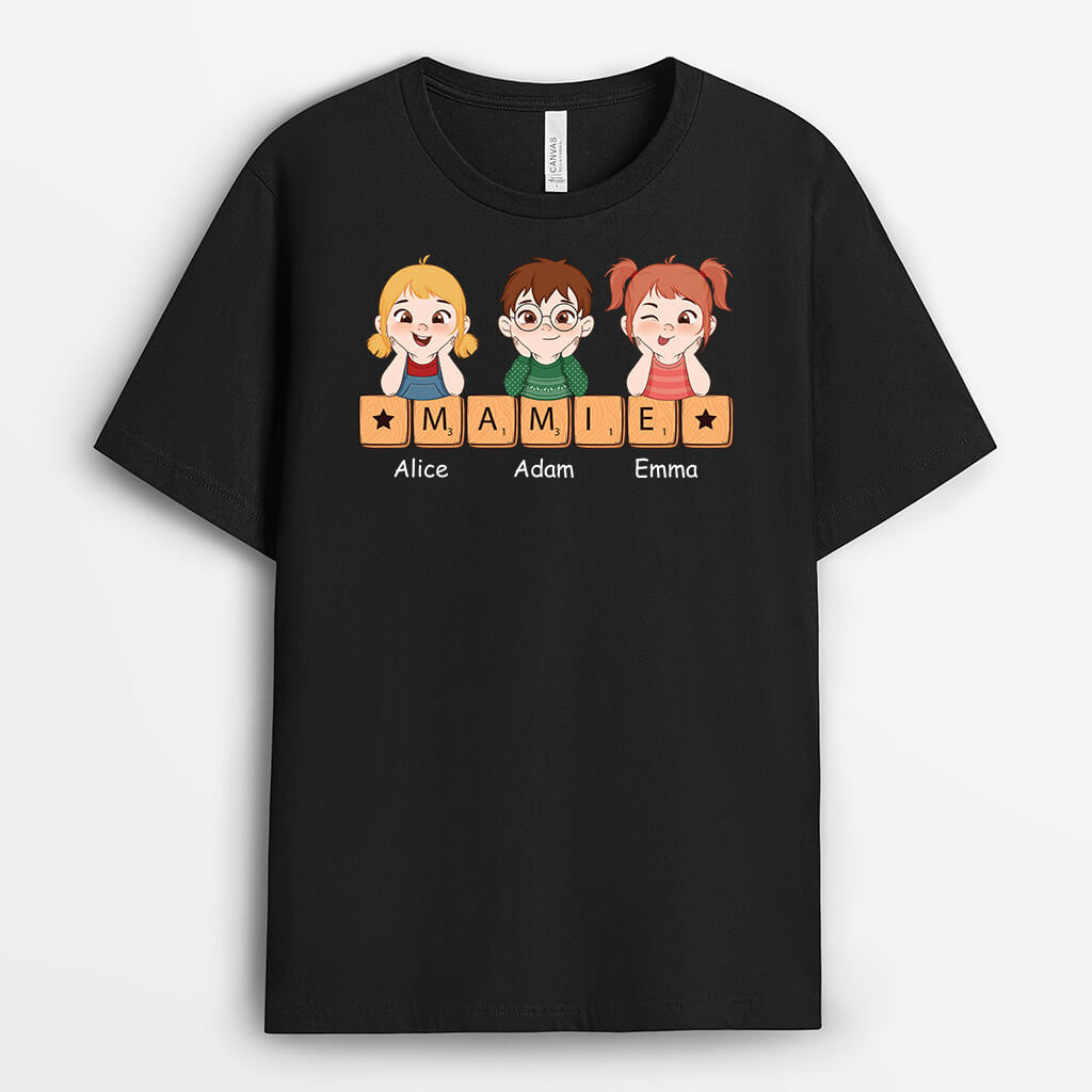 3204AFR2 papy version les petits enfants avec puzzle de mots tee shirt pour papy personnalise