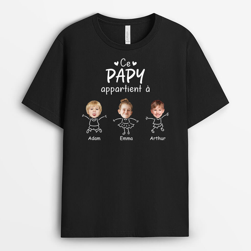 Ce Papy Appartient À Version Simple Avec Visages - Cadeau Personnalisé | T-shirt Pour Papy