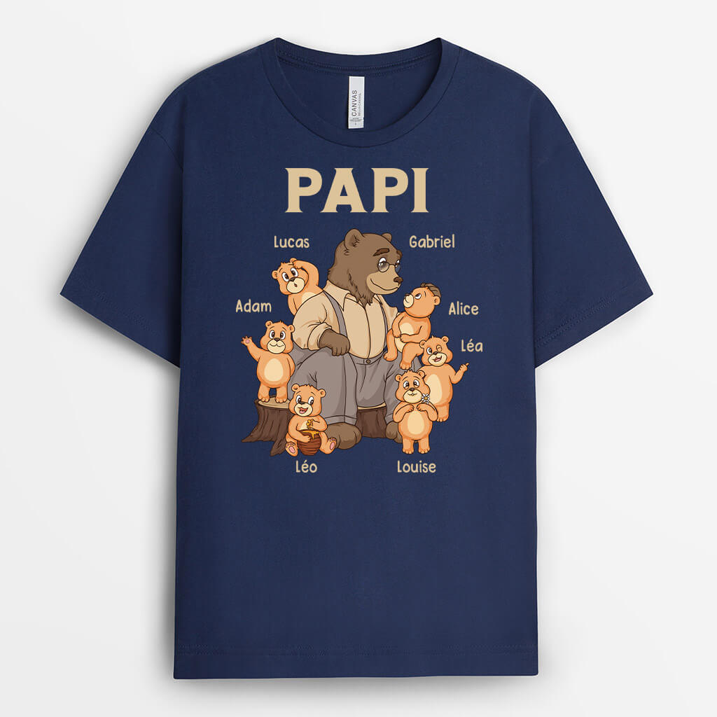 Papy Ours Vintage Avec Ses Petits-Enfants - Cadeau Personnalisé | T-shirt Pour Papy