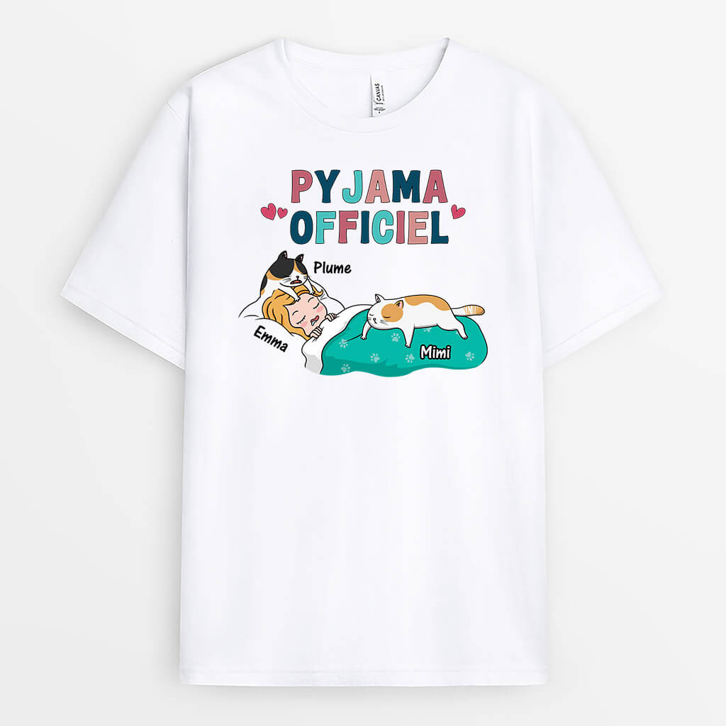 Pyjama Officiel Version Chats Dormant Avec Textes Colorés - Cadeau Personnalisé | T-shirt Pour Amoureux Des Animaux