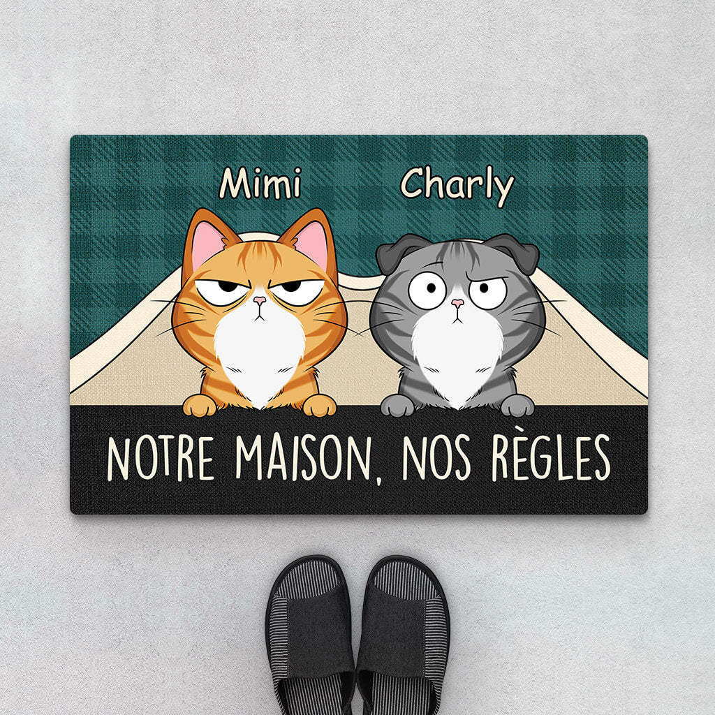 Notre Maison, Nos Règles Avec Chats - Cadeau Personnalisé | Paillasson Pour Amoureux Des Animaux