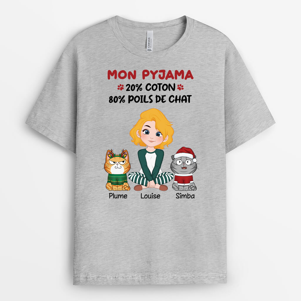Mon Pyjamas 20% Coton 80% Poils De Chat Version Noel - Cadeau Personnalisé | T-shirt Pour Amoureux Des Animaux