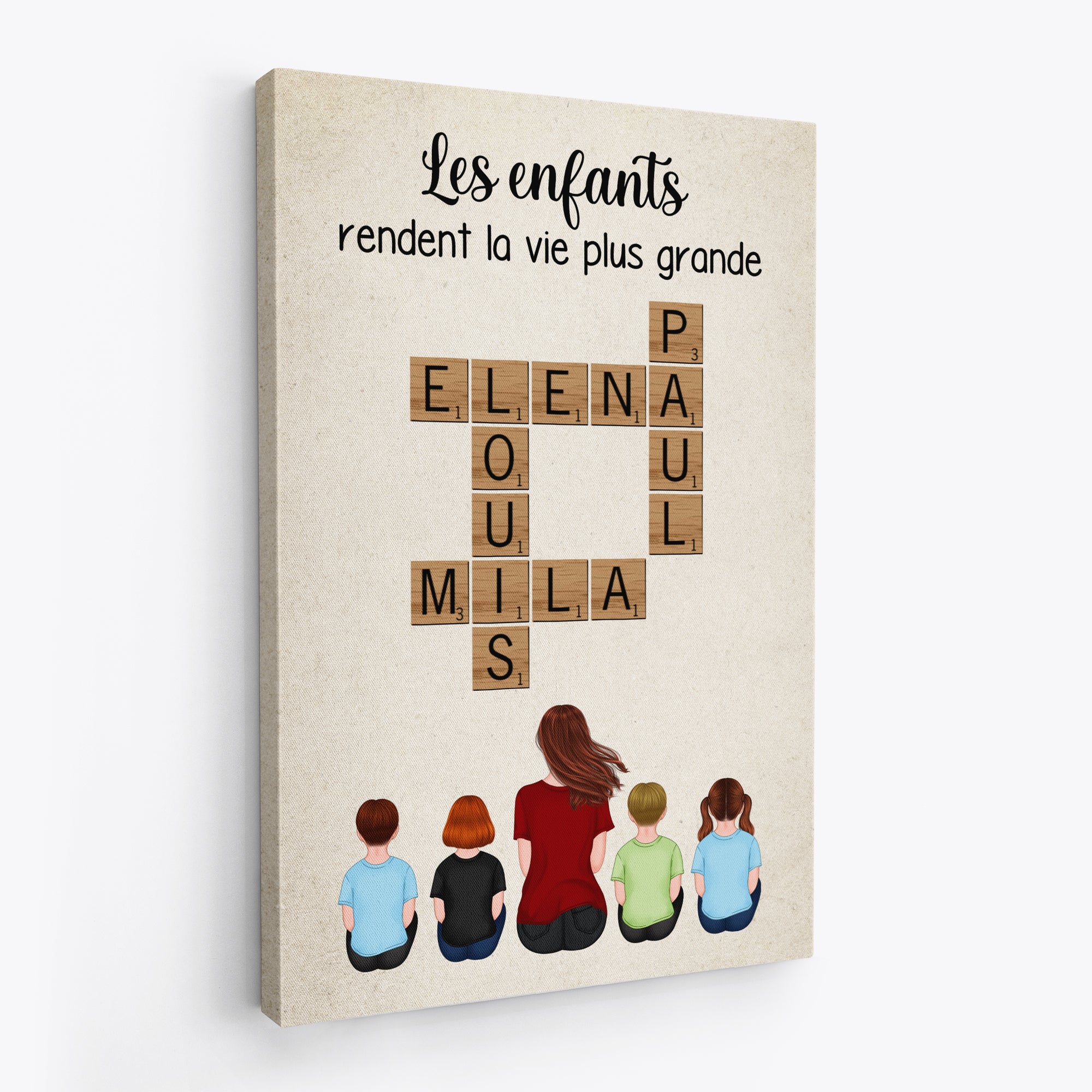 3289CFR2 les petits enfants rendent la vie plus grande avec mots croises toile pour mamie personnalisable